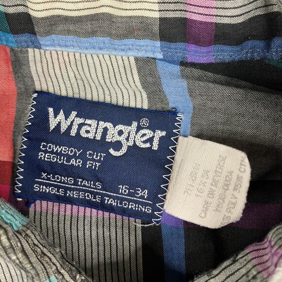 Wrangler Pearl Snap Shirt Mens Size 16x34 Plaid Cowboy Cut Western Multicolor - Picture 3 of 8